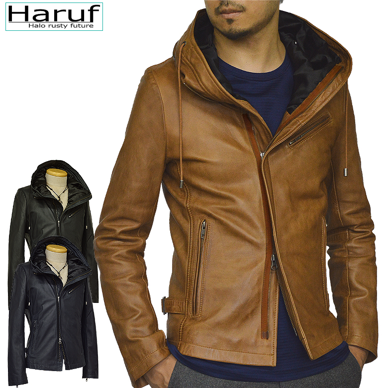 本革 レザージャケット フード キャメル メンズ TQPUSA132CAM