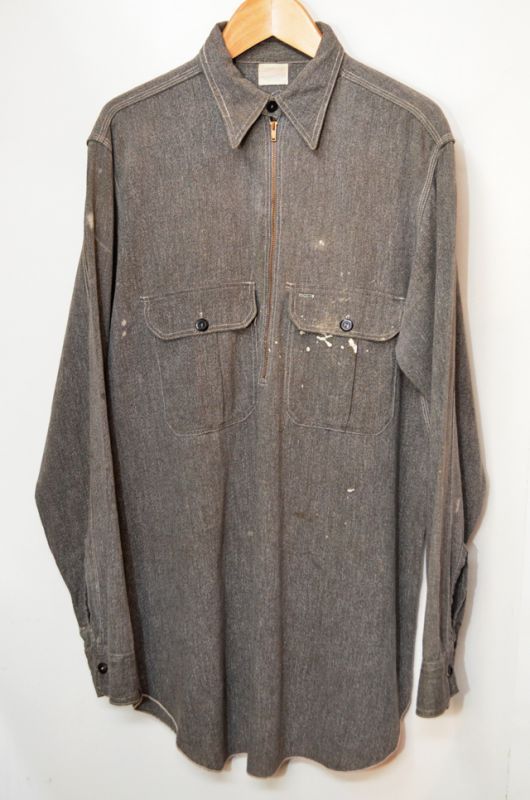 40's ハーフジップブラックシャンブレーシャツ - used&vintage box Hi