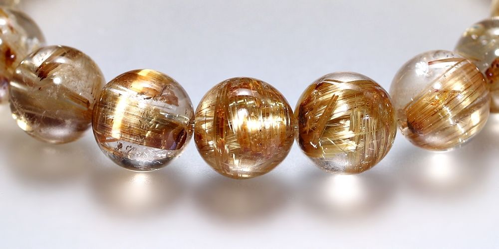 高品質++]タイチンゴールドルチルクォーツブレスレット（約10mm玉