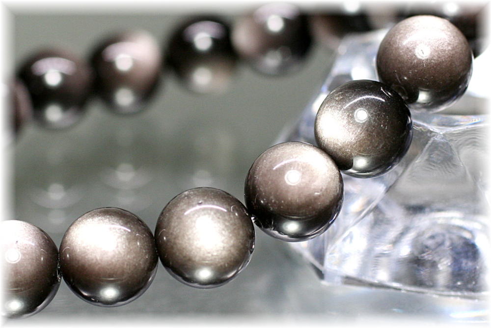 シルバーオブシディアンブレスレット/黒曜石（約10mm玉） - 埼玉県吉川