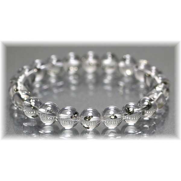 最高品質]パイライトインクォーツブレスレット/黄鉄鉱（約8.5mm玉