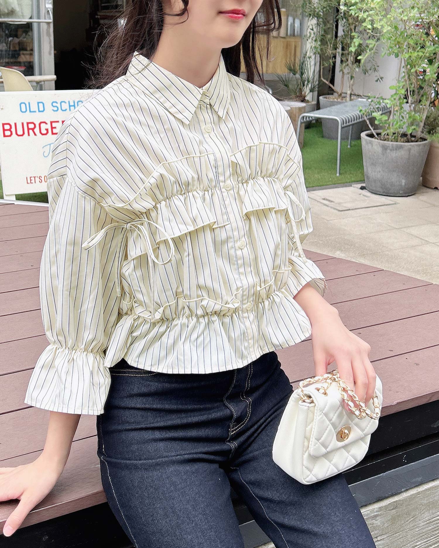 WEB限定】フリルリボンショート5分袖シャツ（OUTLET）｜INGNI