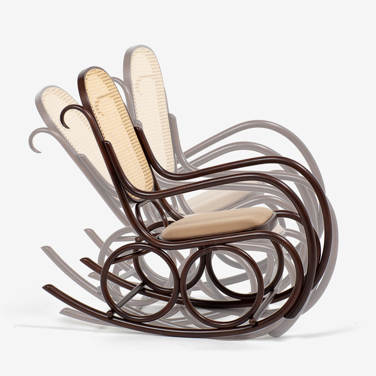 秋田木工 ロッキングチェア「5-RU」布A-11 ブナ材 ウォールナット色