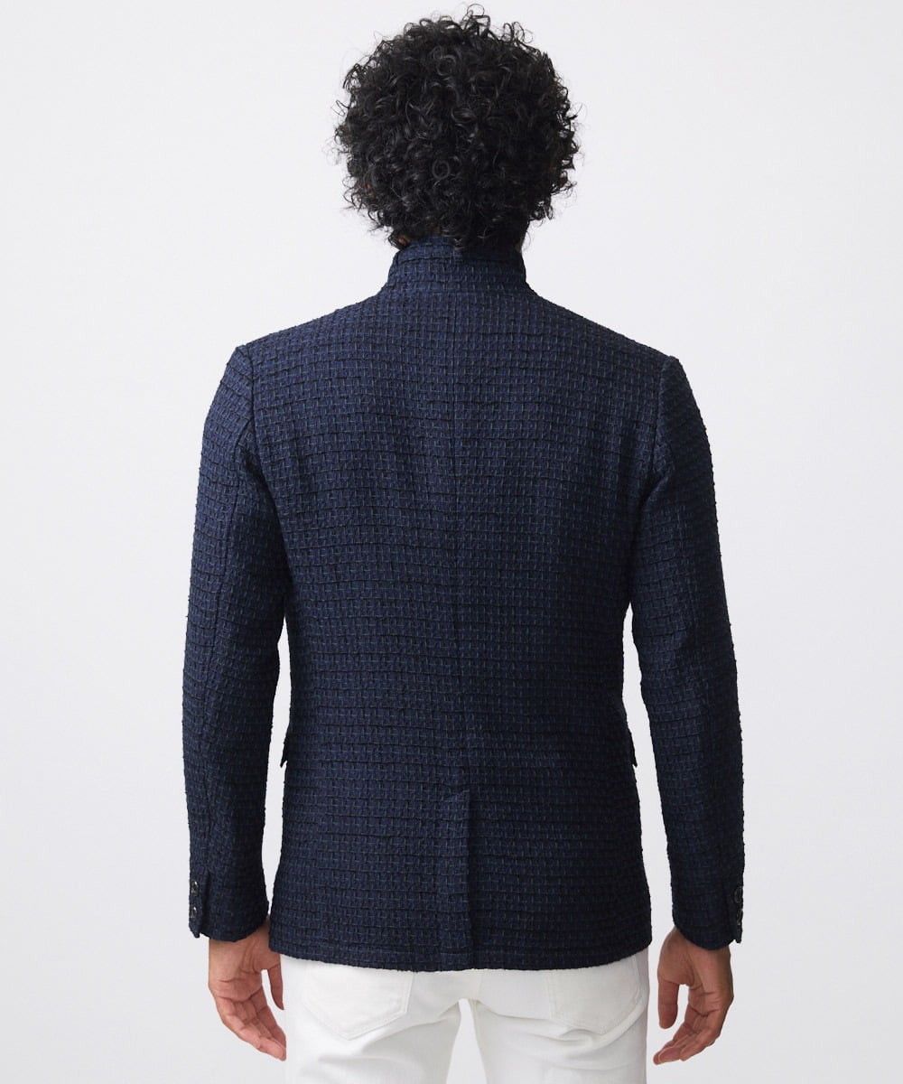 編みチェック柄コンバーチブルジャケット(テーラードジャケット