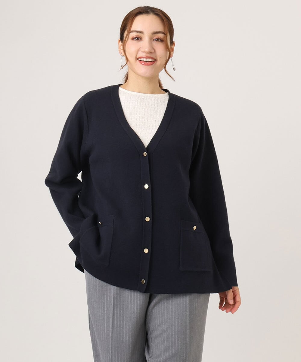 大きいサイズ】Vネックゴールドボタンカーディガン(カーディガン