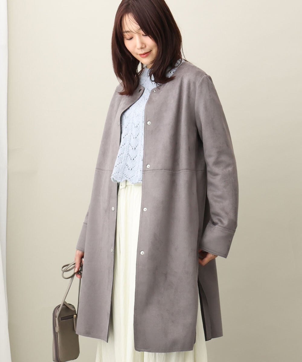 フェイクスウェードノーカラーコート/洗える(ノーカラーコート) | MK