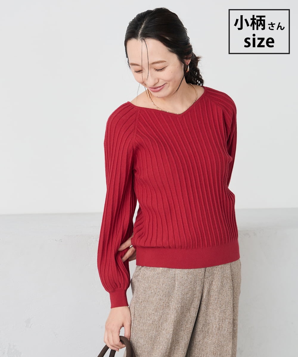 低身長サイズ】プリーツライクVネックニット(ニット・セーター