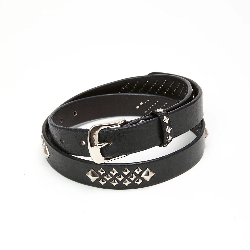 CALEE/STUDS LEATHER NARROW LONG BELT（BLACK）［スタッズレザー