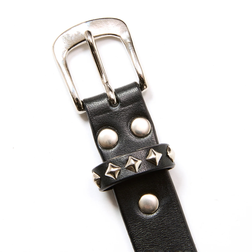 CALEE/STUDS LEATHER NARROW LONG BELT（BLACK）［スタッズレザー