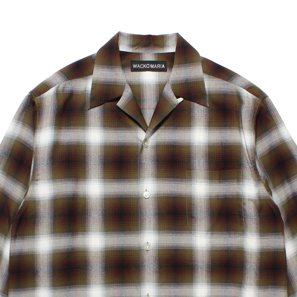 WACKO MARIA/OMBRE CHECK OPEN COLLAR SHIRT（KHAKI）［オンブレ