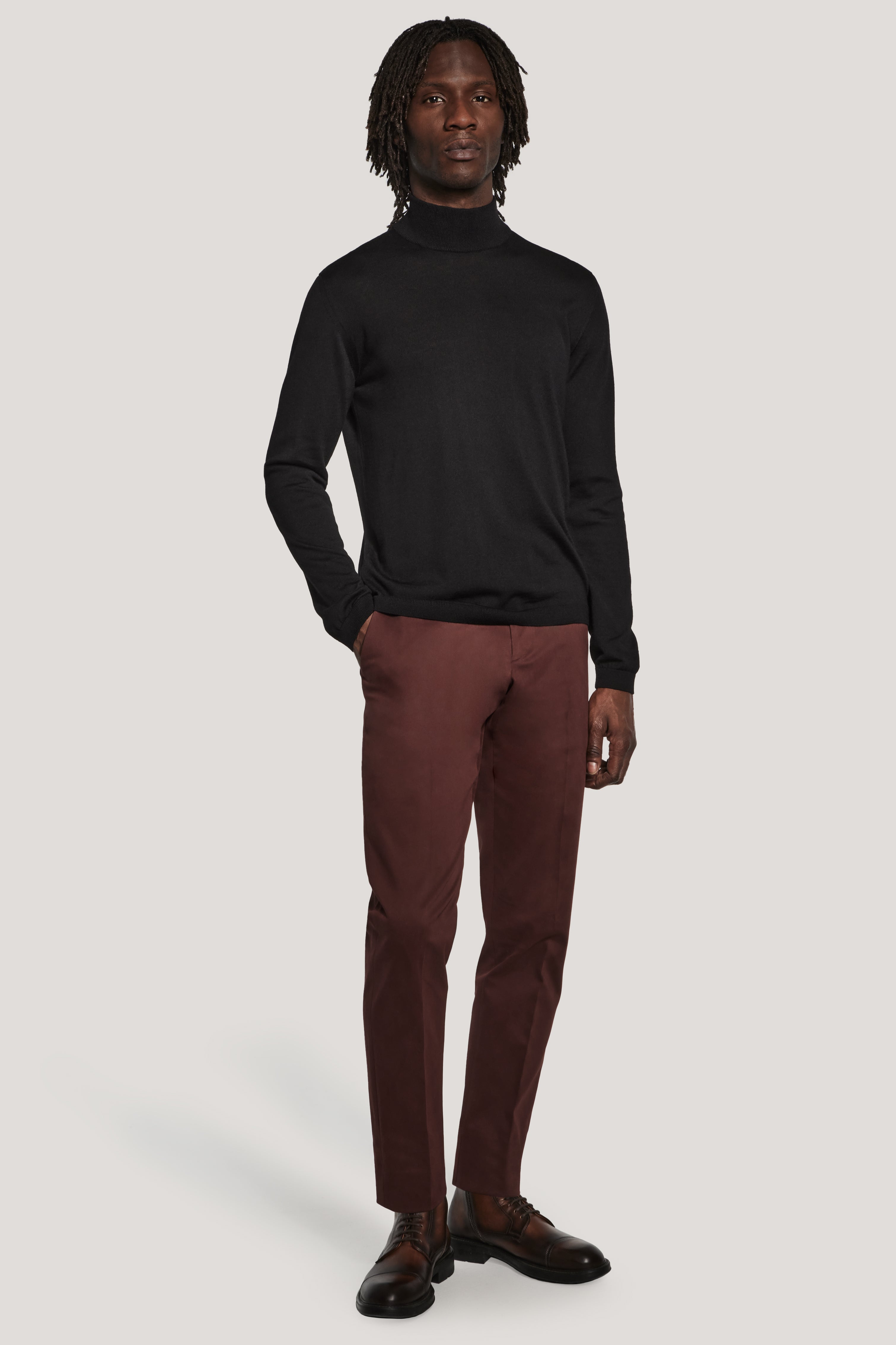 Black Long Sleeve Mock Neck - Merino Wool and Silk Blend | Jack Victor
