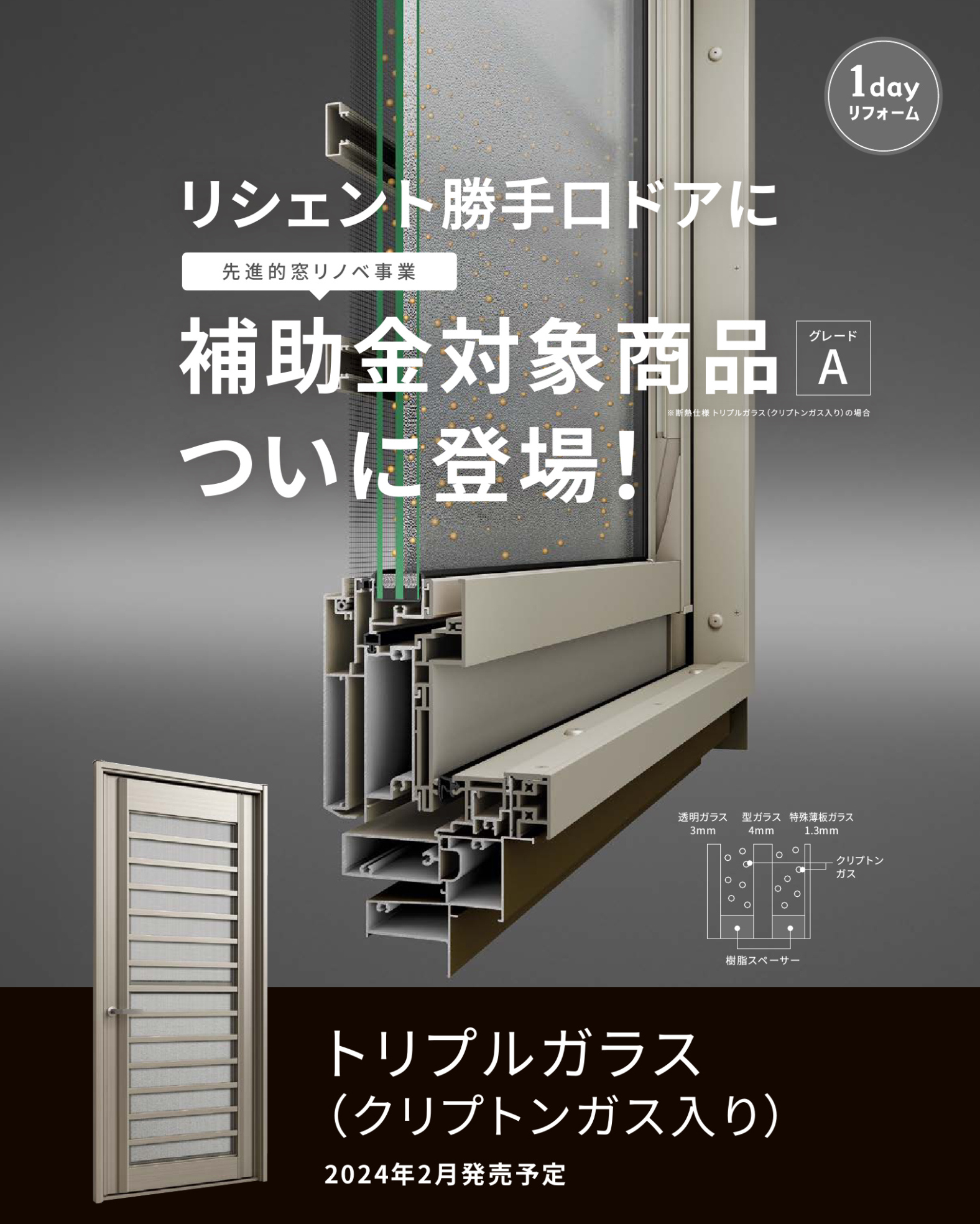業界初！「リシェント勝手口ドア」トリプルガラス仕様発売 | 大久保