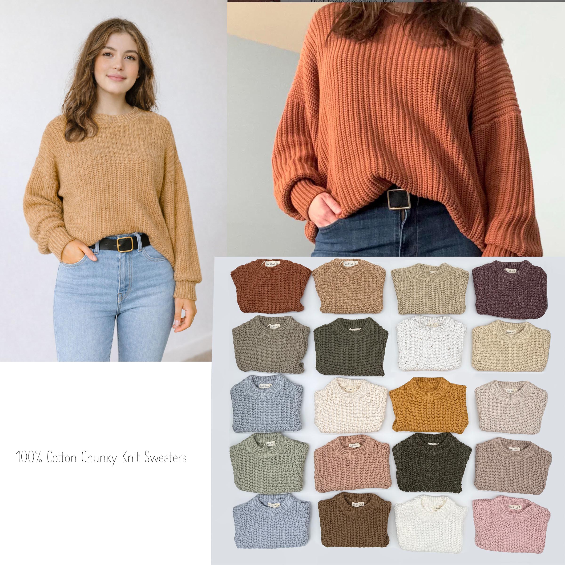 Women's Chunky 100% Cotton Knitted Sweater – Olive and Cradle