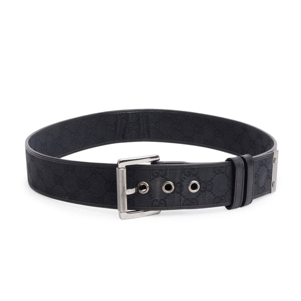 Gucci Black Leather Trimmed GG Canvas Belt, Size 90 36 – OLIVER'S