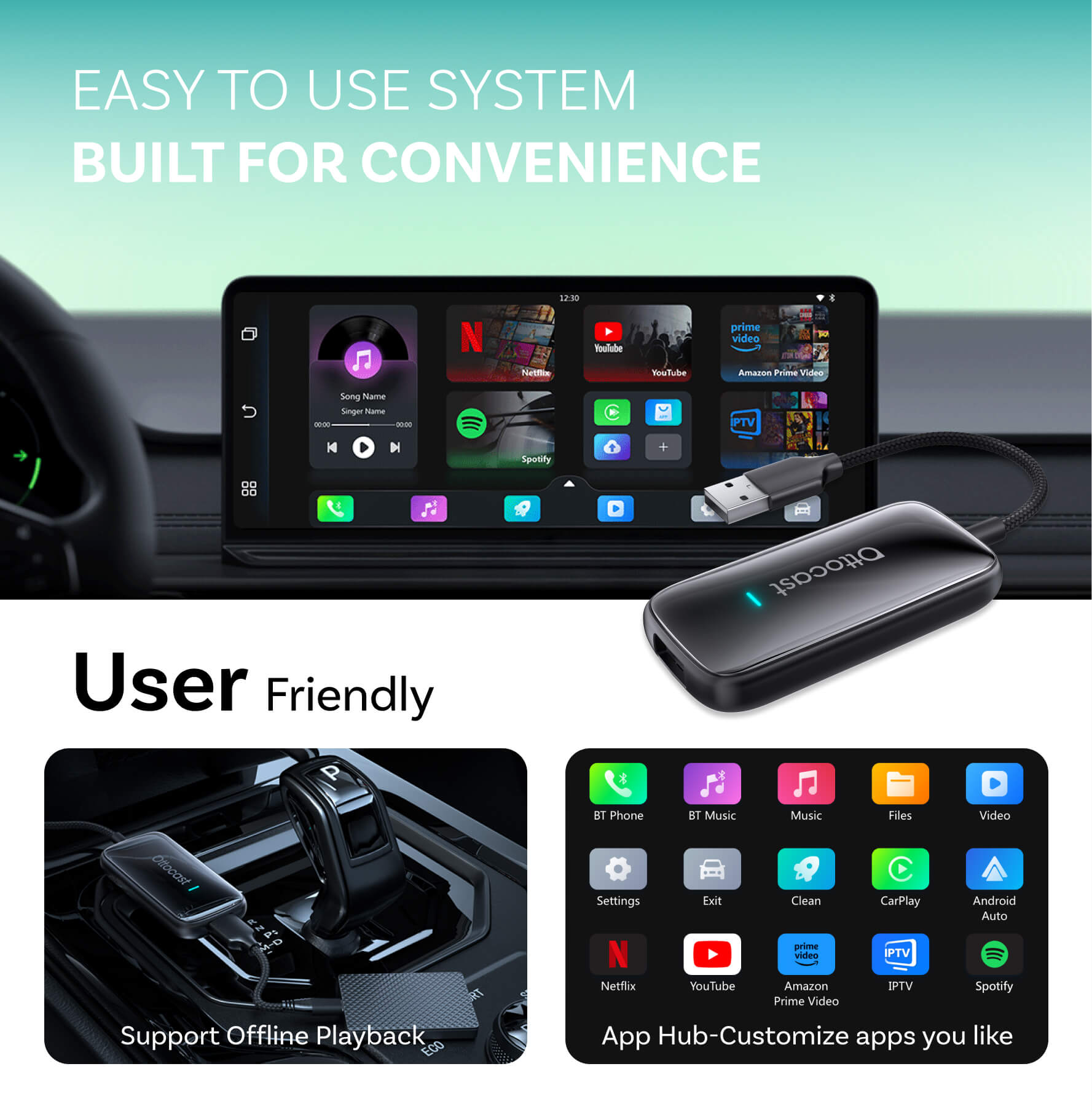 Ottocast Play2Video Pro Wireless CarPlay Android Auto Adapter