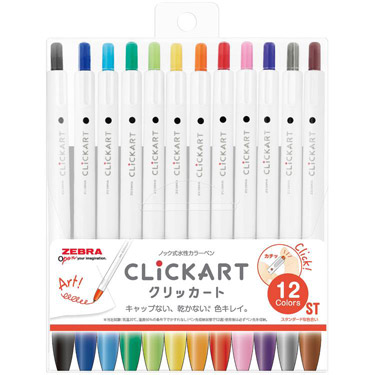 クリッカート ノック式水性カラーペン スタンダードカラー 12色セット