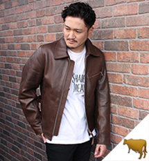 特価品】革ジャン襟付きライダース（水牛革）エントリーモデル S~6L