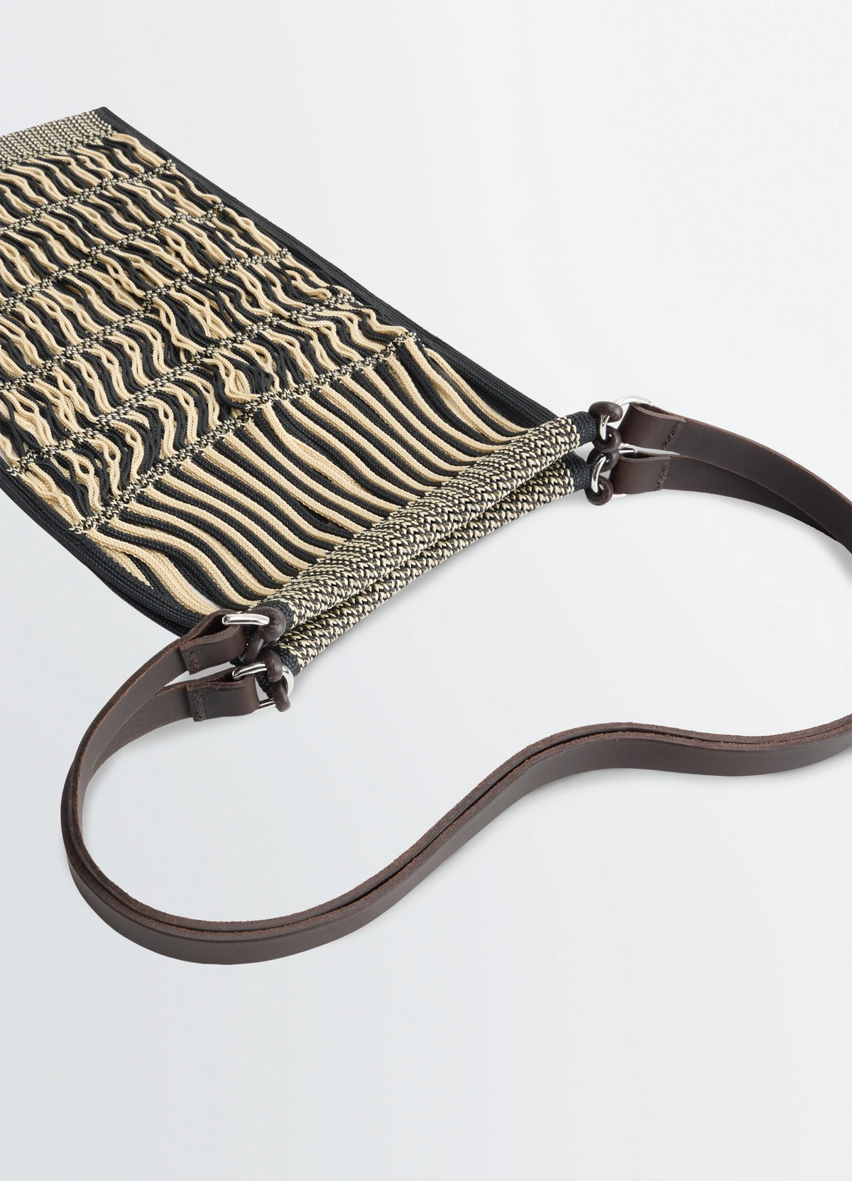 MEDIUM FILT NET SHOPPING BAG - Chevron Light Beige / Bla - Nylon