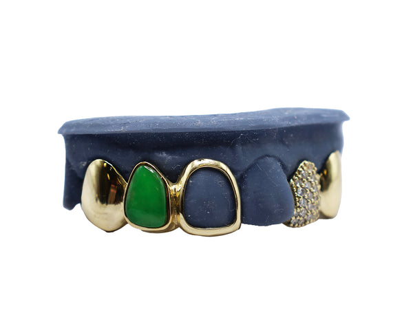 Buy Jade and Diamond Tooth Combo Grillz w Solid Fangs – Luxe Grillz