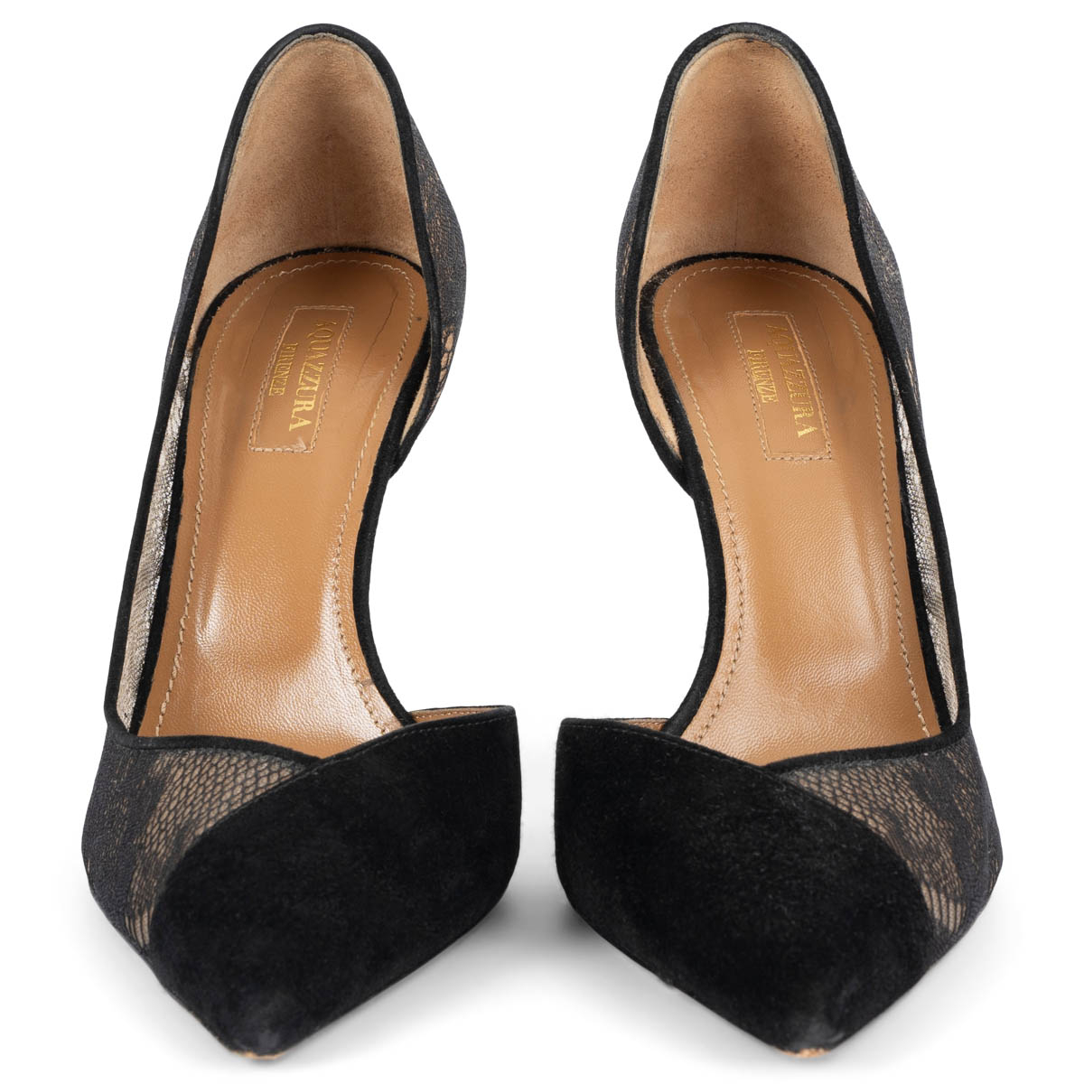 Aquazzura Pointed Toe Lace d'Orsay Pumps Black 37