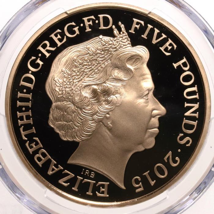 イギリス 2015年 5ポンド 金貨 エリザベス2世 チャーチル死去50年記念