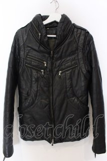 14th Addiction / Cross Zip Leather ジャケット 1 ブラック（ムラ染色