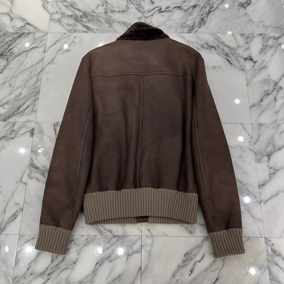 BOTTEGA VENETA 2021AW Sheep Skin Leather Riders Boa Jacket Size 48