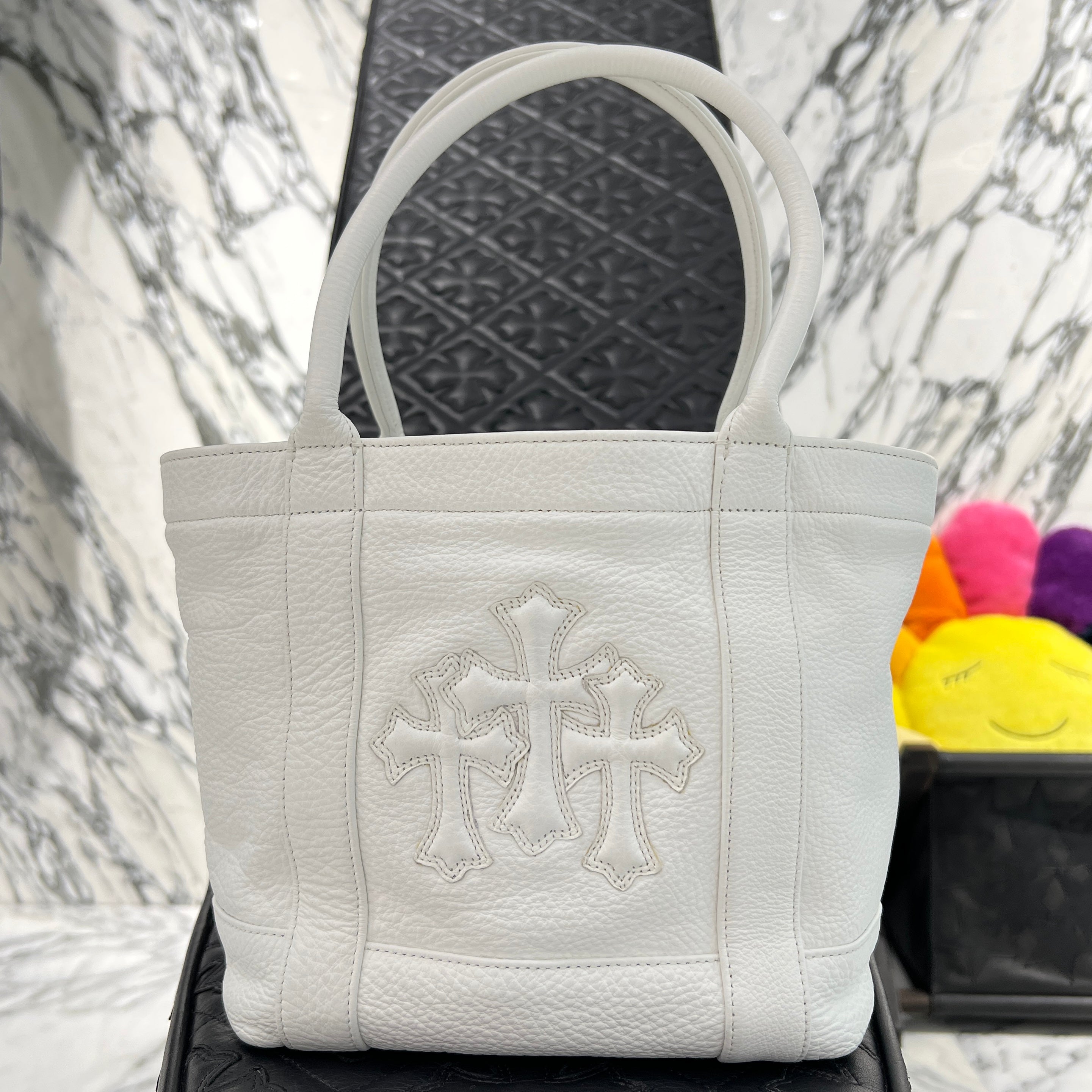 CHROME HEARTS 3 Cemetery Cross Leather Patch Tote Mini Bag クロム