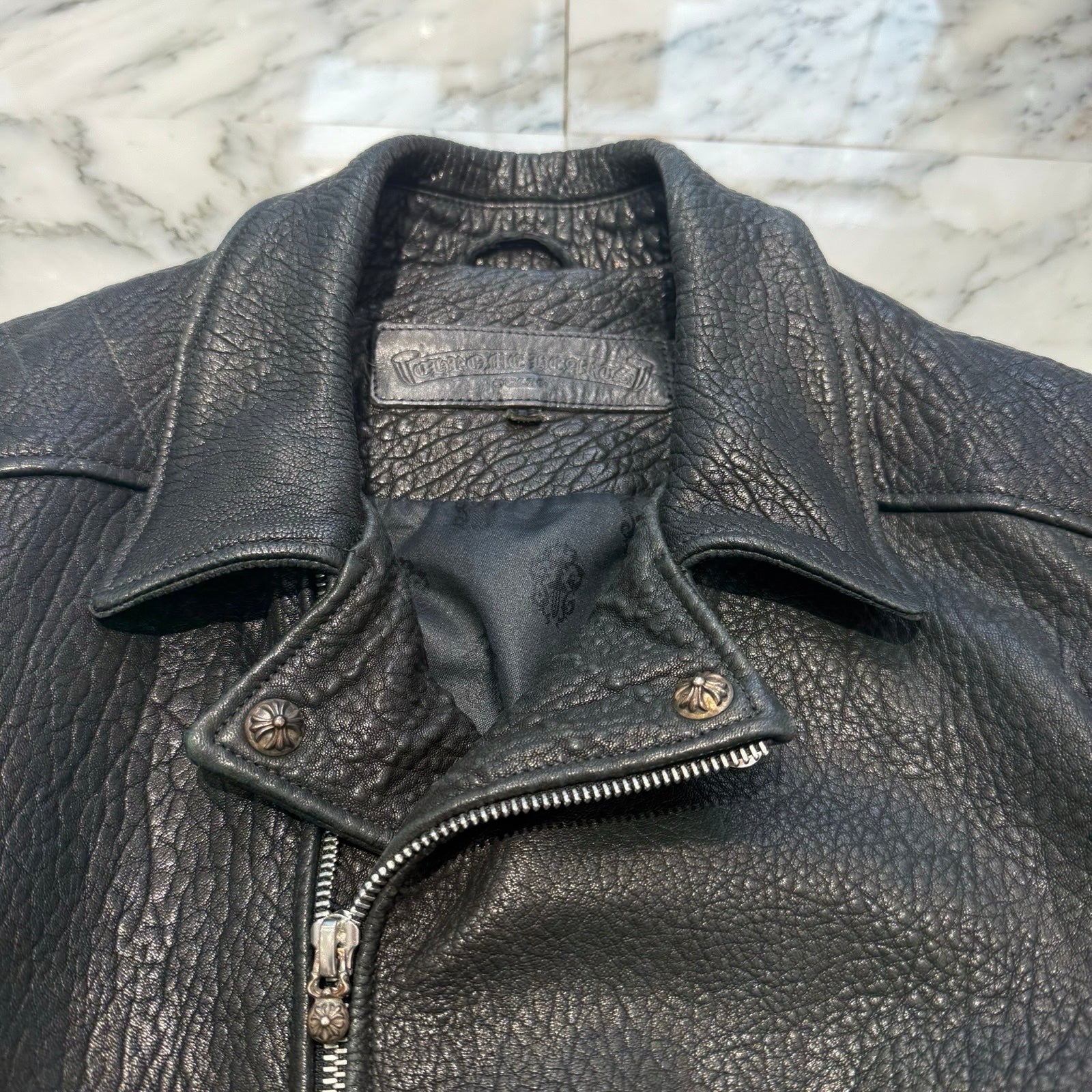 CHROME HEARTS CRETIN LEATHER DOUBLE RIDERS JACKET Size 12 クロム