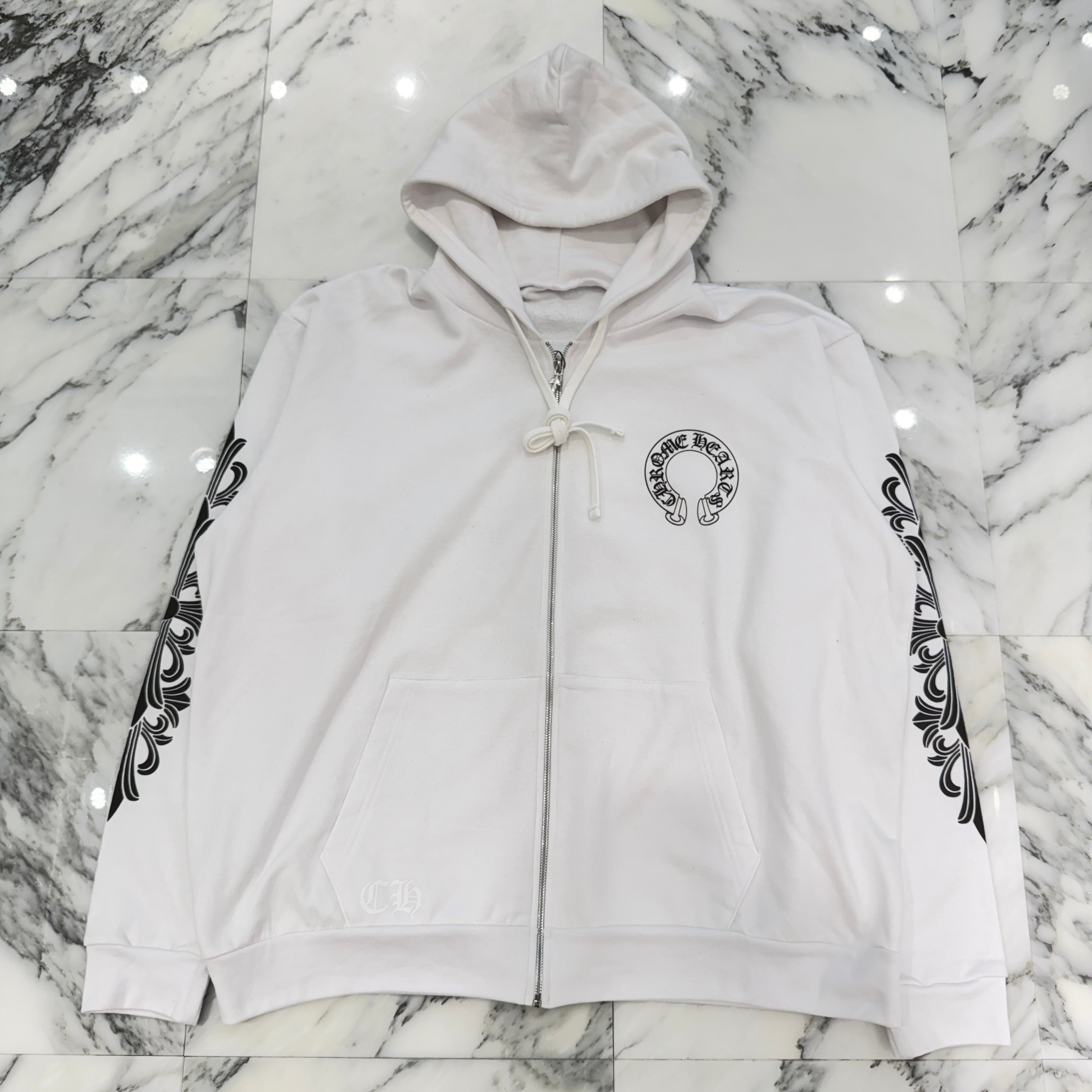 CHROME HEARTS Floral Cross Horseshoe Zip Up Hoodie Size M クロム