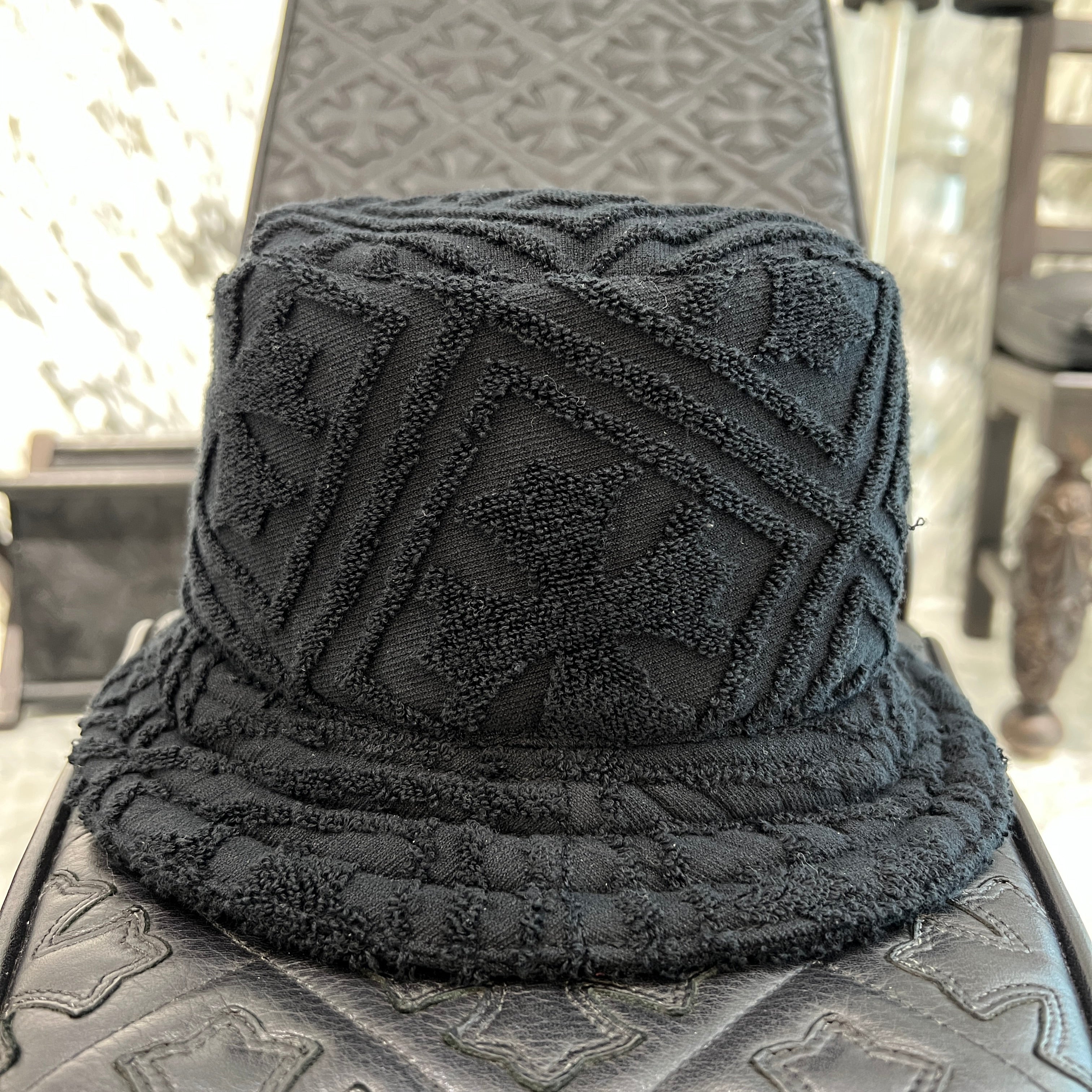 CHROME HEARTS 1 Cross Leather Patch Cotton Bucket Hat Size S（56cm