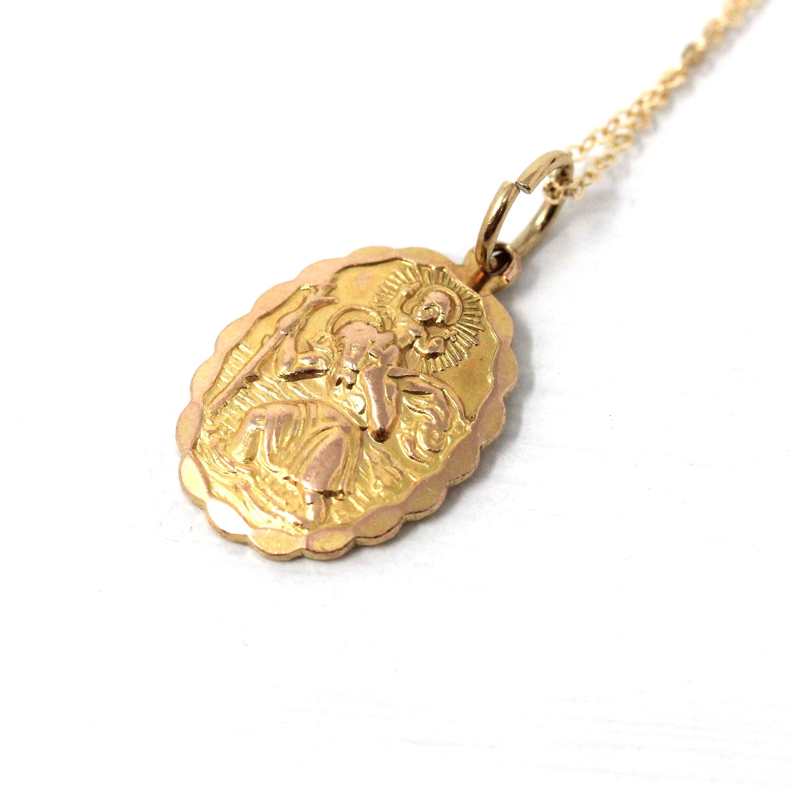 Saint Christopher Pendant - Retro 9k Yellow Gold Charm Necklace