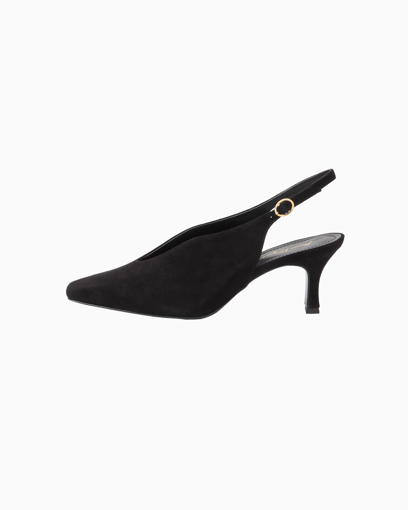 Curved Line Sling Back Suede Heels - black - Mame Kurogouchi