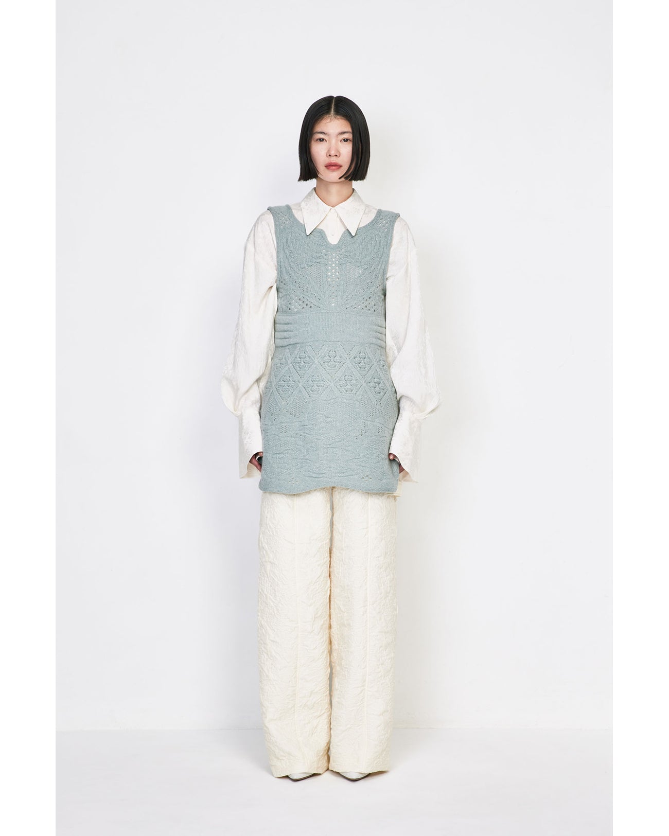 Multi Pattern Low Gauge Knitted Sleeveless Top - light blue - Mame