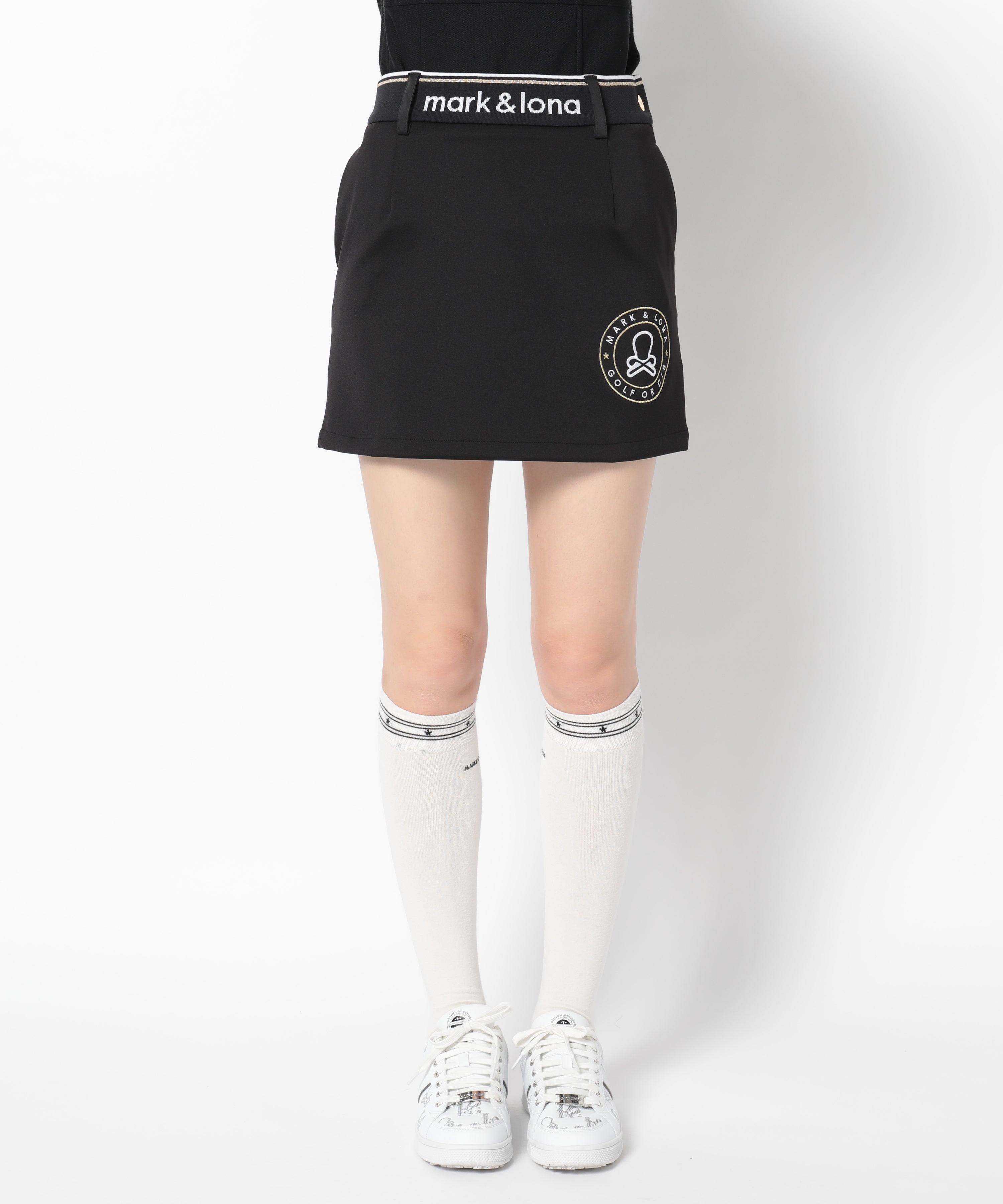 MARK&LONA】Golf or die ロゴ入りスカート ブラック 36 MARK&LONA