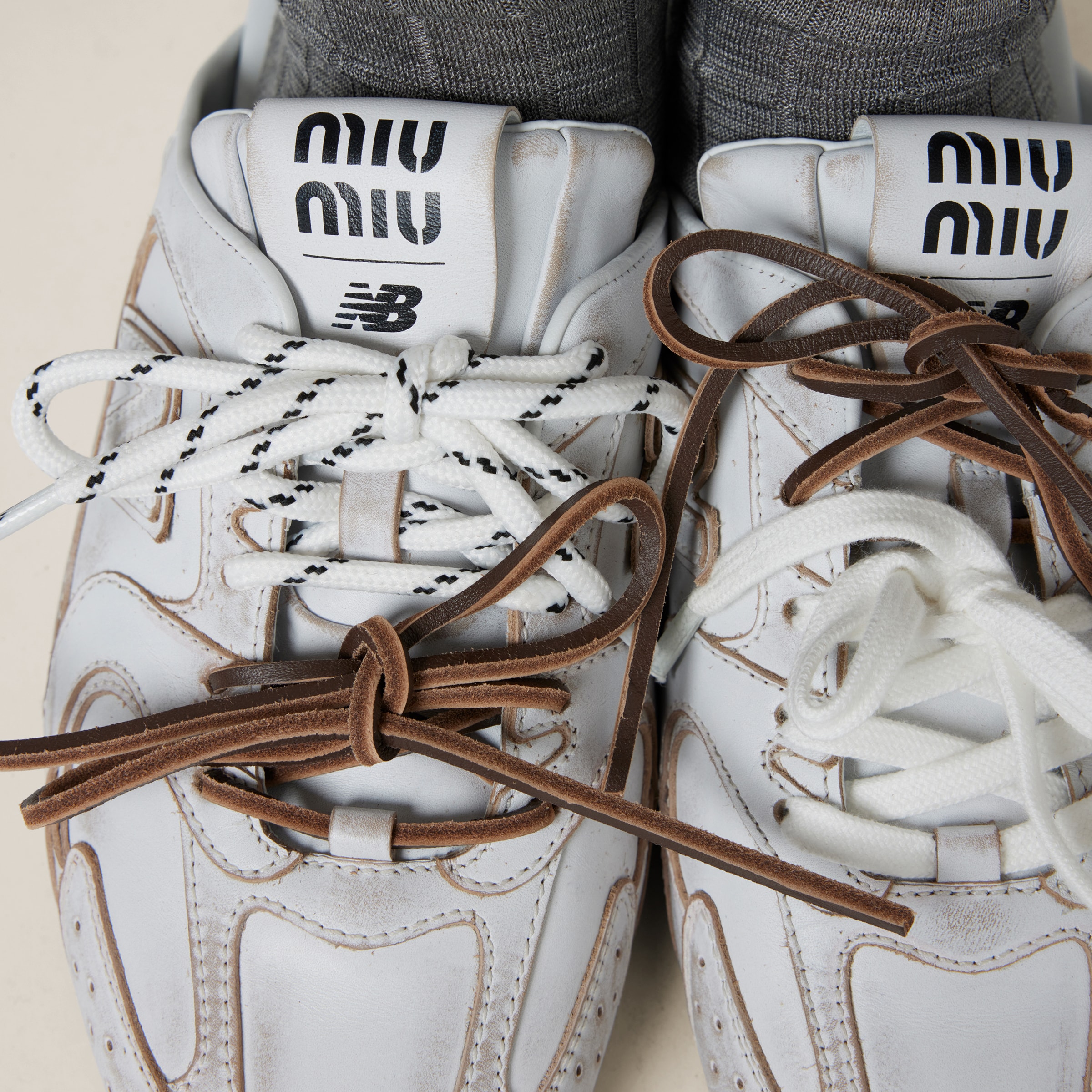 White New Balance X Miu Miu 530 Sl Deco Calf Leather Mules | Miu Miu