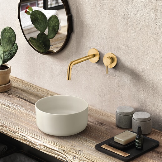 スティック 壁付混合水栓S ブラッシュドゴールド(TA05649)｜洗面所・水