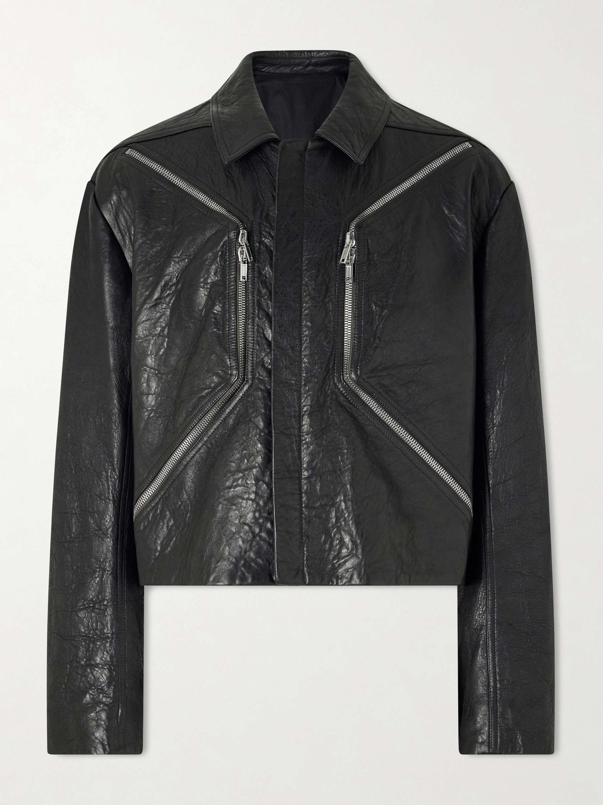 RICK OWENS Temple Heizer Mac Textured-Leather Jacket for Men | MR