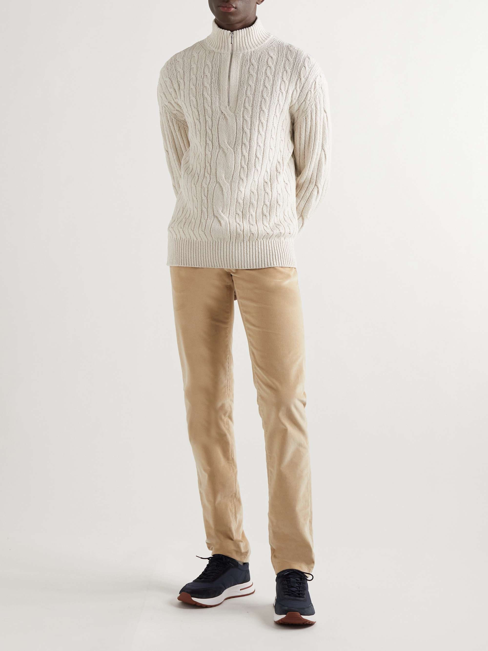 LORO PIANA Cable-Knit Baby Cashmere and Linen-Blend Half-Zip