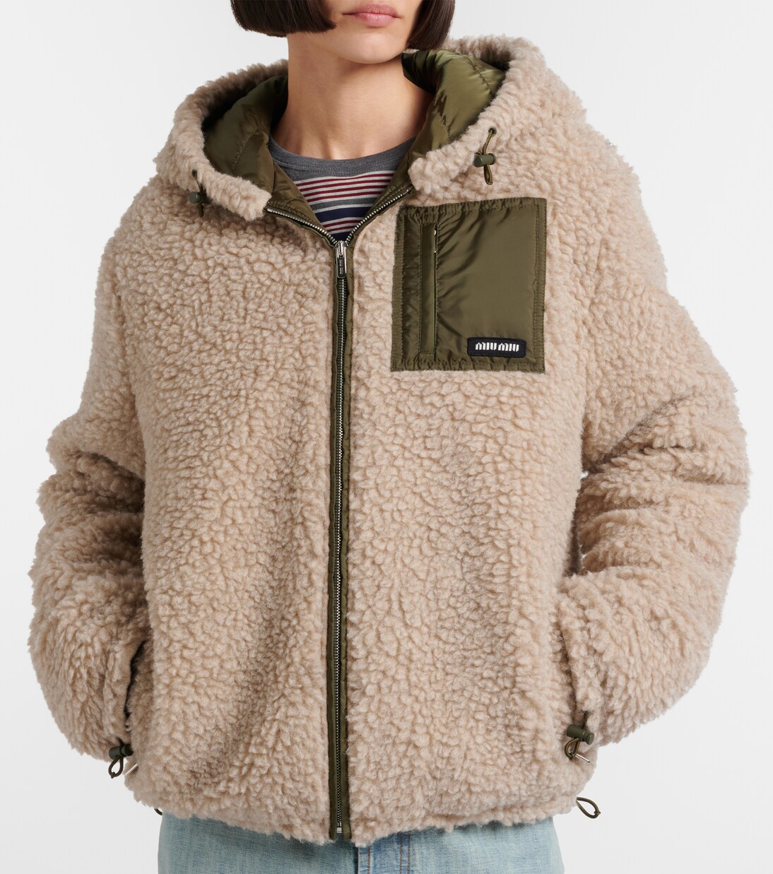 Wool-blend teddy down jacket in beige - Miu Miu | Mytheresa