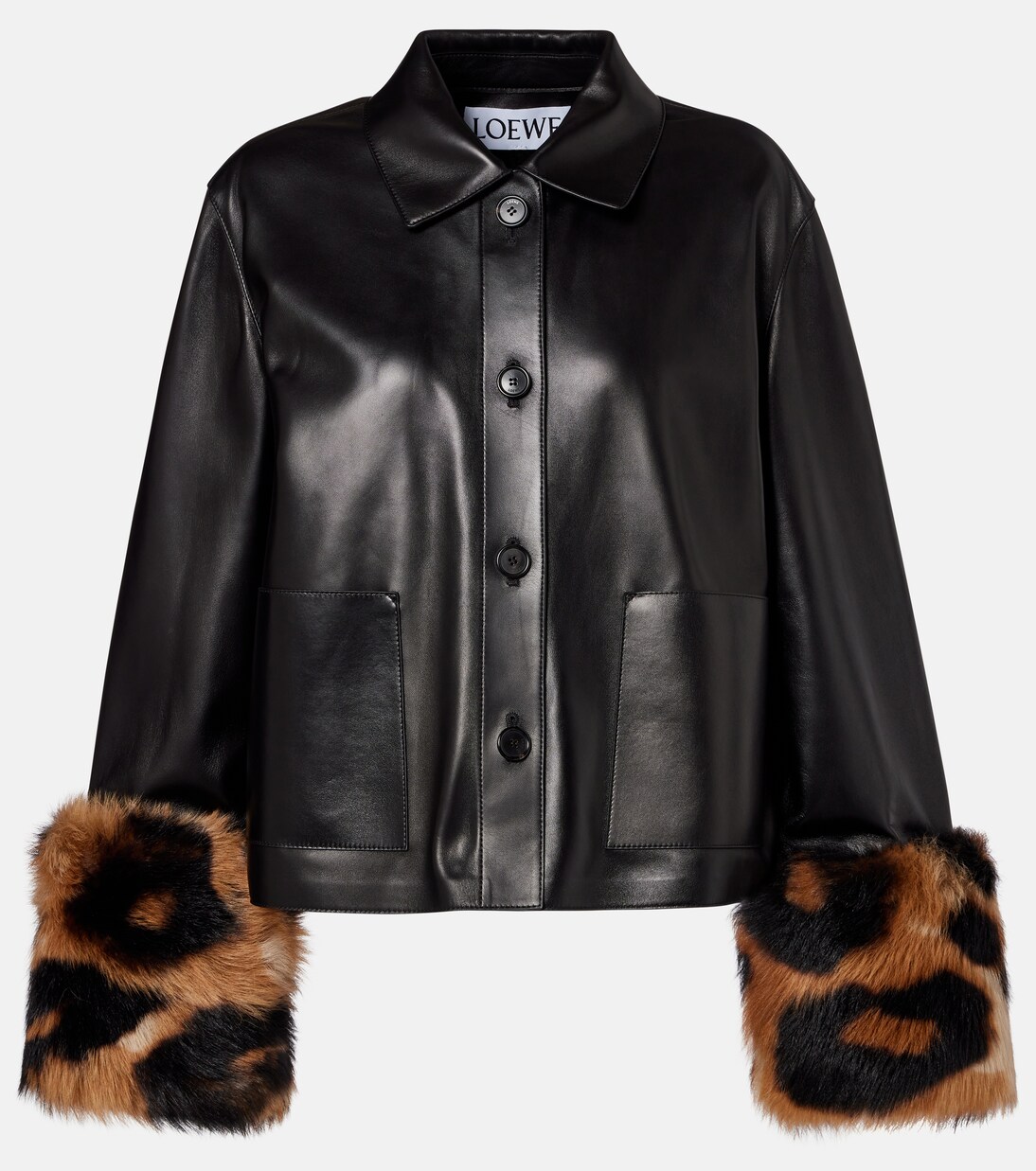 Shearling-trimmed leather jacket in black - Loewe | Mytheresa