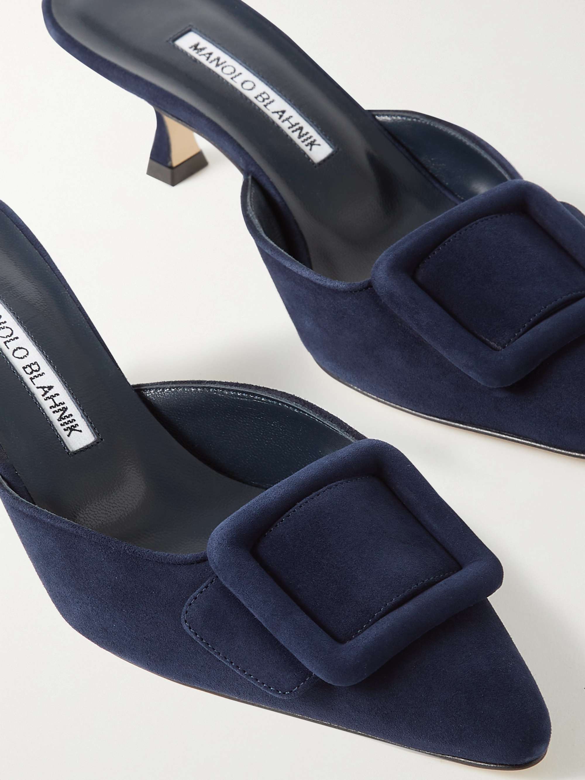 MANOLO BLAHNIK Maysale 50 buckled suede mules | NET-A-PORTER