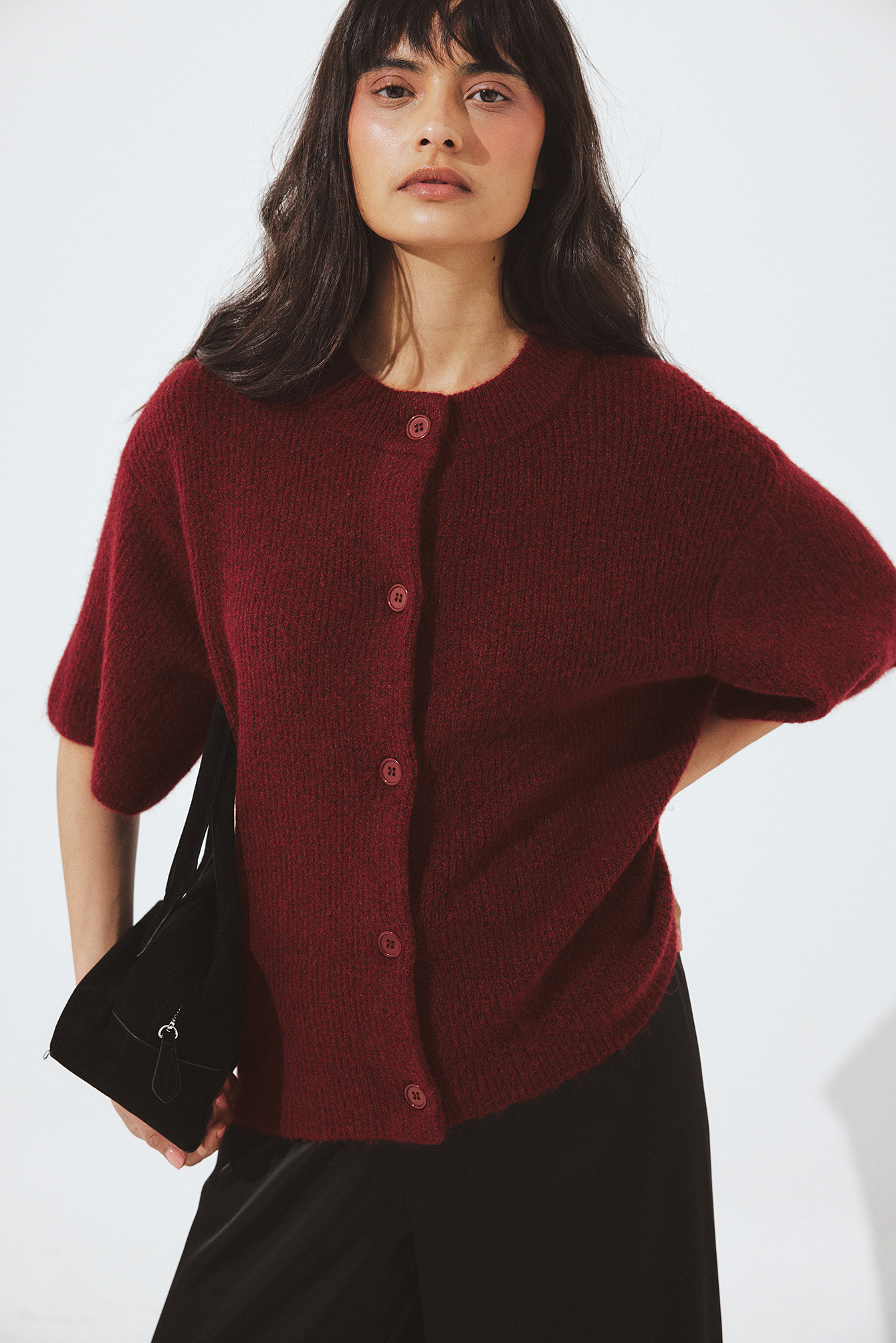 Knitted Short Sleeve Cardigan Red | NA-KD