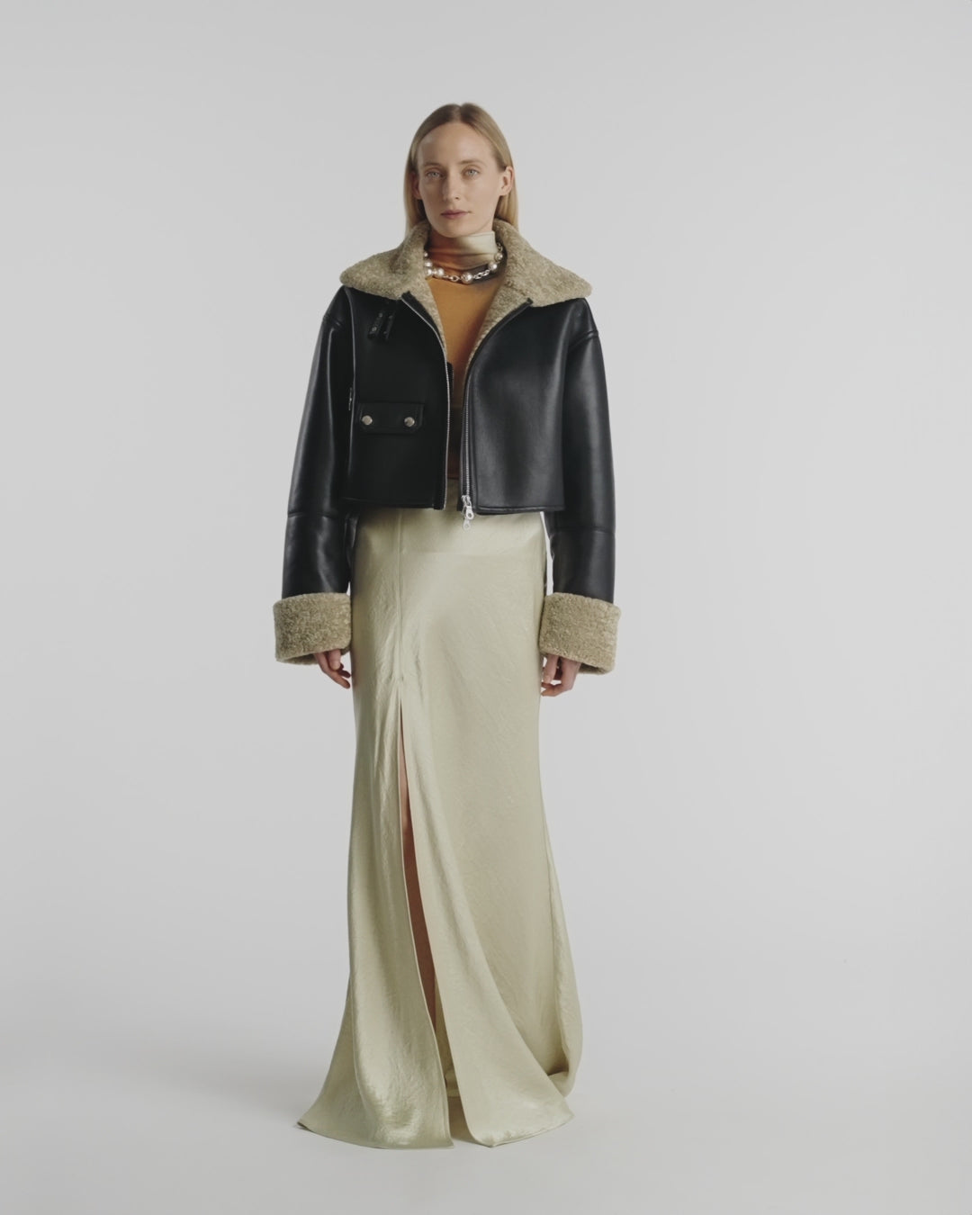 Jemma - Bonded Shearling Jacket - Cornstalk/Black – Nanushka