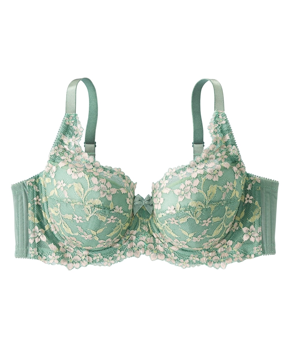 脇高編レースフルカップブラジャー（わすれな草柄）（日本製レース