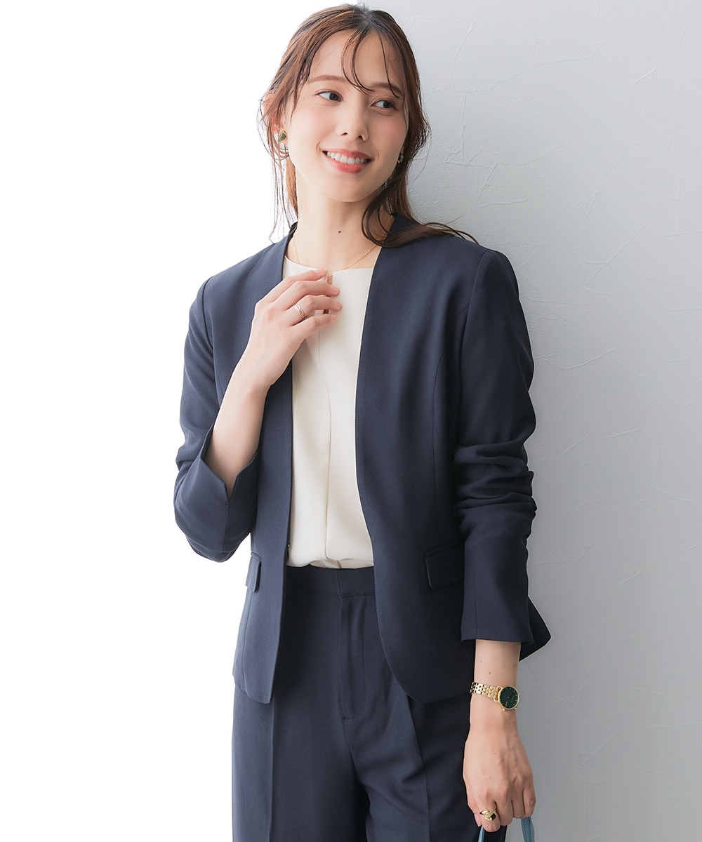 レディーススーツ】セットアップ対応ノーカラージャケット（上下別売