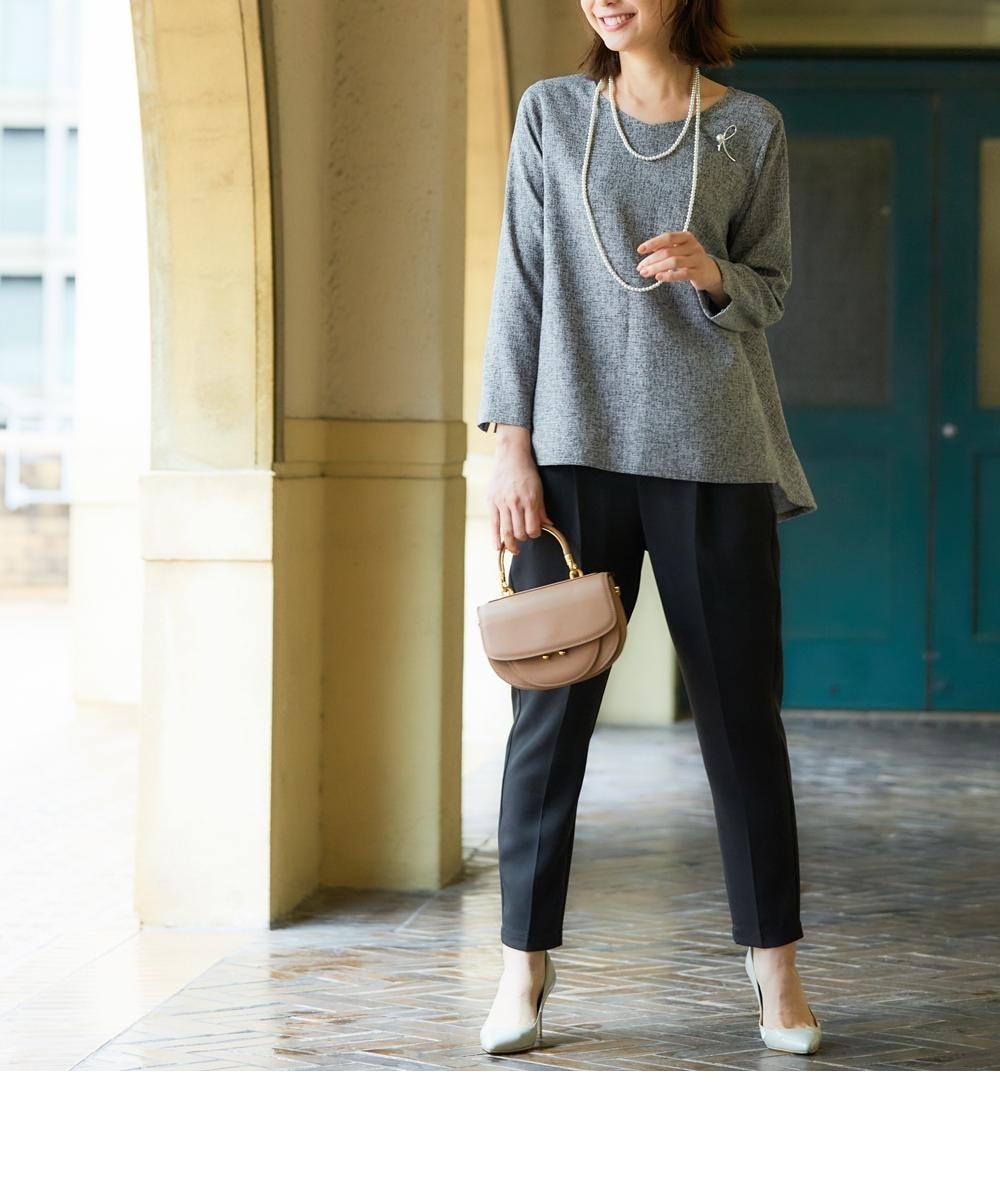 ペプラムブラウスセットアップ（ツイード調ペプラムブラウス＋タック