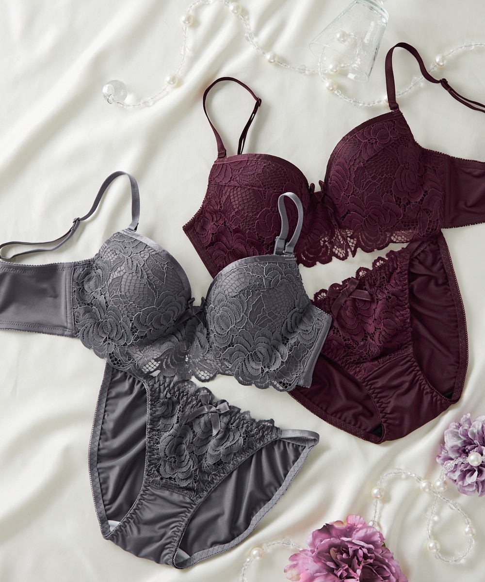 脇高ローズレースブラジャーショーツセット 通販【ニッセン】