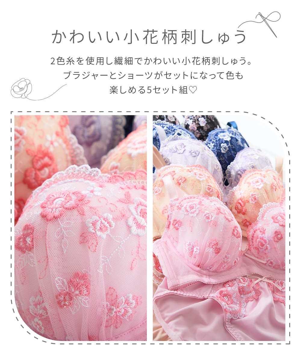 小花柄刺しゅうブラジャーショーツ5セット組 通販【ニッセン】