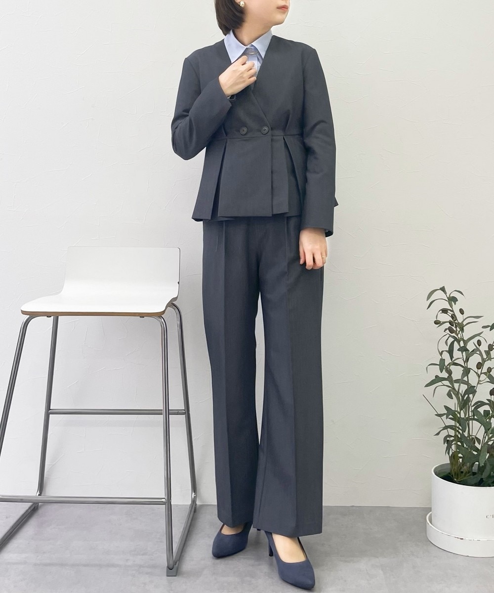 レディーススーツ】ダブルブレストノーカラージャケットパンツスーツ